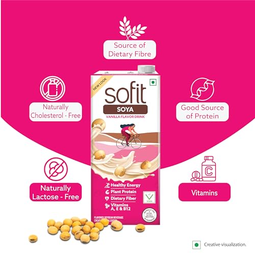 Image of Sofit SOYA Drink Vanilla, 1000ml - Pack of 3 (3 x 1000ml)| Vegan Drink |Enriched with Plant Protein, Dietary fibers, Vitamins and Calcium | Lactose Free | Gluten Free | Preservatives Free