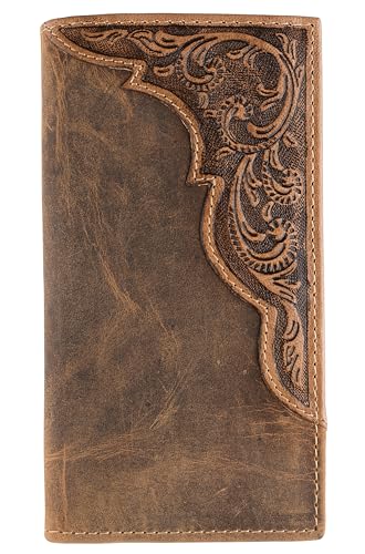 Image of F&L CLASSIC Men's RFID Vintage Look Genuine Leather Long Bifold Wallet Checkbook Wallets, brown 83, 6 6 /8 inch X 3 5 /8 inch Inches, Retro