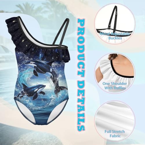 Image of Xpyiqun Swimsuits for Girls 3-14 1-Shoulder Ruffle Bathing Suit One Piece Adjustable Halter Swimming Wear