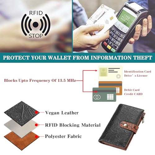 Image of GOIACII Women's Wallet RFID Blocking Leather Trifold Credit Card Holder
