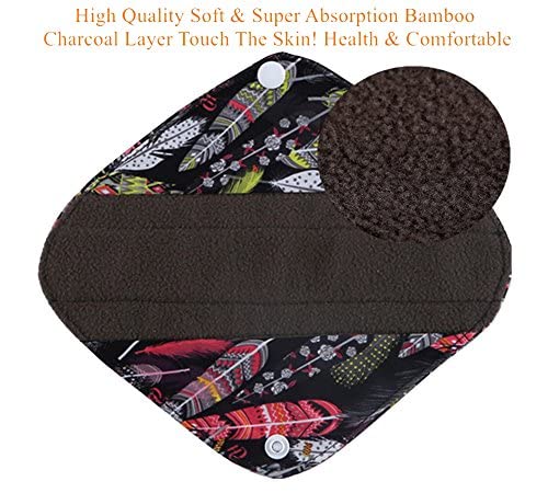 BOMAIS Paquete de 6 almohadillas menstruales de tela impermeable reutilizable de carbón de bambú — view 4