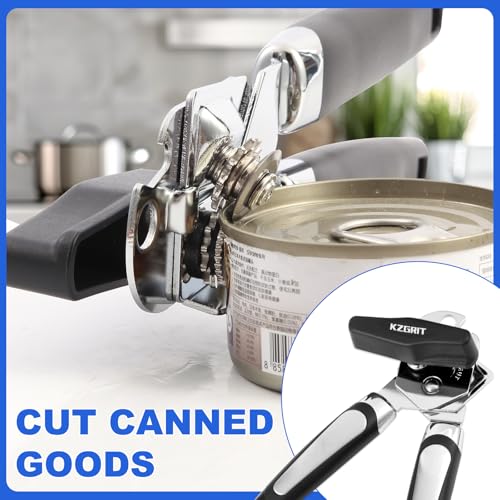 Image of Manual Can Opener, Food-Safe Stainless Steel, Smooth Edge, Tin Lids Jar Bottle Caps Openers with Non-Slip Handle and Ergonomic Turning Knob for Elderly with Arthritis(Black)