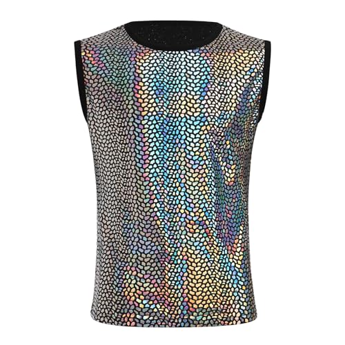 ABAFIP Men's Rave Tanks Shiny Holographic Tank Top Sleeveless Reflective Disco Dance Shirts Streetwear