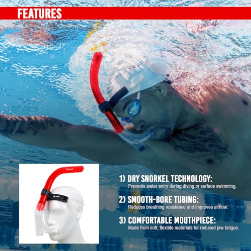 Image of AIRAVAT Front Snorkel Tuna, Dive Mask Easy-Breath Free Diving Snorkel for Snorkeling Scuba Diving Freediving Swimming, with Top Dry Valve (Red)