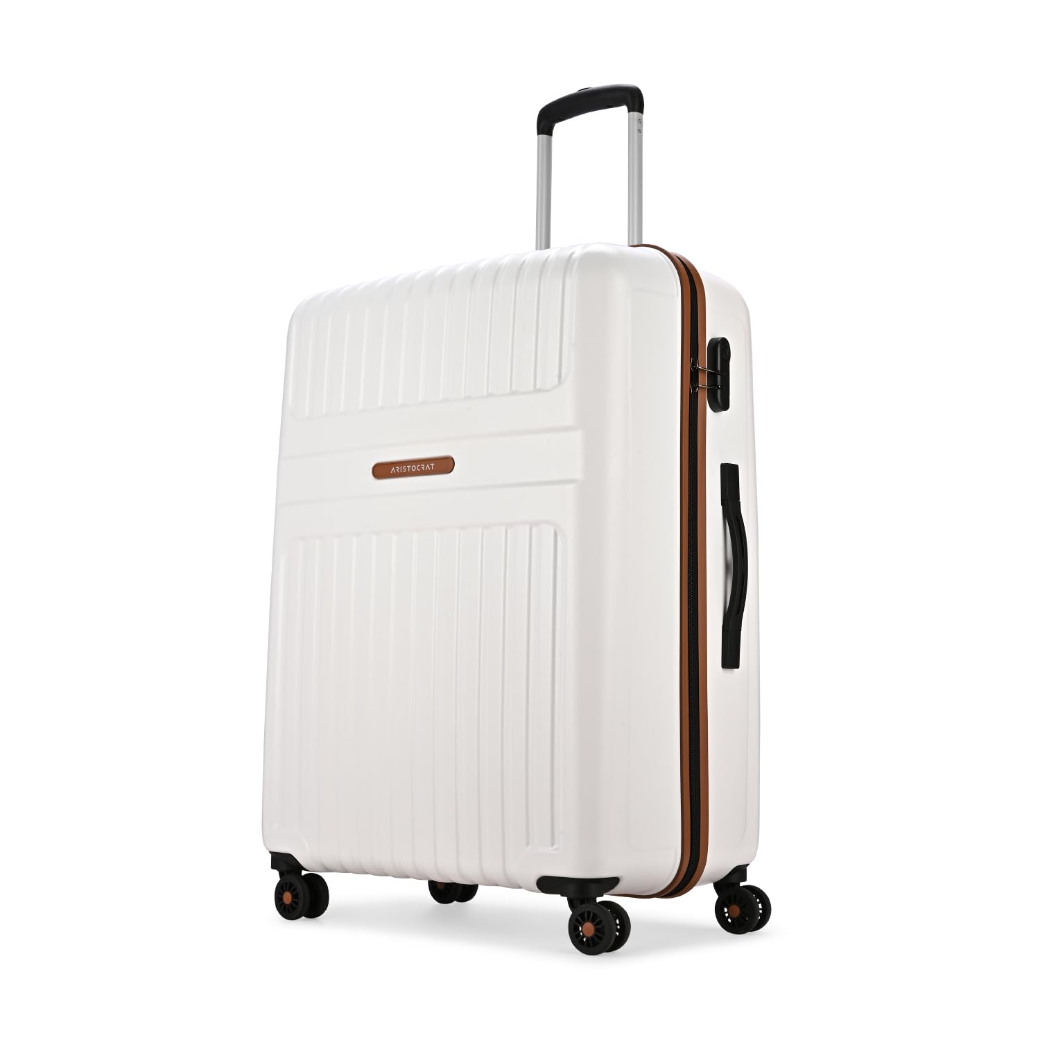 Aristocrat Atlas Medium Polycarbonate Hard Case 8-Wheel Trolley Bag, White | Durable Case, Spacious Interiors, Combination Lock, Sturdy Zipper, Lightweight Travel Luggage, 3-Year Global Warranty