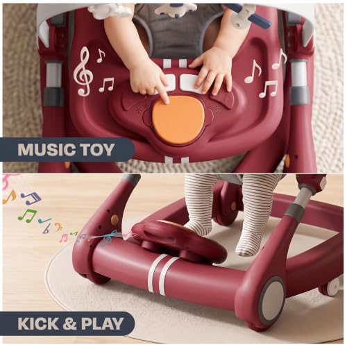 Image of Baybee Walker for Kids for 6 to 18 Months with Push Mode, Kick Play Music, Height Adjustable, Foldable Design, Musical Toy Panel and Food Tray, Walking Supporter for Baby (Red)