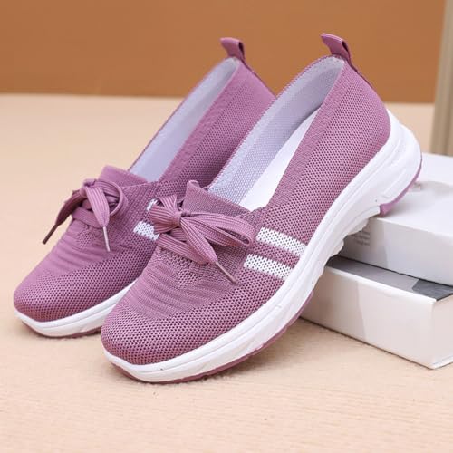 Women’s Breathable Knit Slip-On Sneakers with Bow, Summer Low Top Lightweight Casual Shoes for Everyday Comfort 7