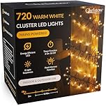 CHRISTOW 720 LED Cluster Christmas Tree Lights, Warm White Fairy Lights with Timer, 8 Light Modes, Energy Efficient 3mm Micro LEDs, Indoor & Outdoor, Mains Powered, Green Cable, 8.98m Lit Length