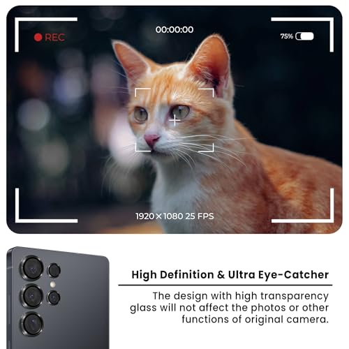 Image of FIRST MART Black Camera Ring Guard Protector for Samsung Galaxy S25 Ultra | Tempered Glass with Metal Alloy Rings, HD Clear, Scratch Resistant, Case-Friendly | Pack of 1