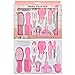 Trousse de Soin Bébé,HAIYUU 10 pièces Professionnel Kit de toilettage pour nouveau-né Trousse de Toilette Bébé Naissance Set de soins des ongles pour bébé Toilettage Brosse Trousse(Rose)