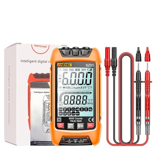 MoSundi Smart - Multímetro digital 9999 conteos True RMS, rango automático, capacitancia, voltaje, resistencia actual, probador con retroiluminación LCD y detección NCV, rojo