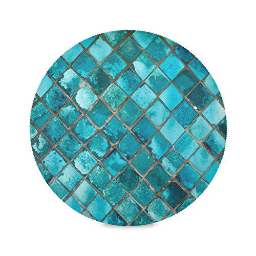 ALAZA Turquoise Blue Round Placemats for Dining Table Placemat Set of 6 Table Settings Table Mats for Home Kitchen Holiday Decoration