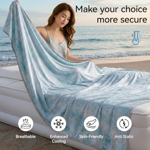 Image of Guohaoi Cooling Throw Blanket for Hot Sleepers, Twin Size 80''x90'' Lightweight Breathable Summer Bed Blanket for Couch, Arc-Chill Q-Max >0.5 Cool Fiber, Lightweight Blanket Sky Blue