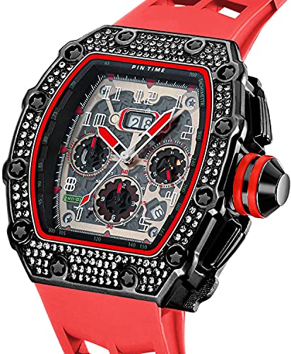 Fanmis Mens Bling Punk Diamond Chronograph Watches Fashion Style Silicone Band Sports Wrist Watch (Multicolour) #TOP1