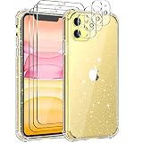 Guscase Coque Paillettes Compatible avec iPhone 11 avec 3 Verre Trempé Protection écran et 3 Caméra Protecteur, Glitter Bumper Antichoc Case Transparente Souple Silicone TPU Housse pour iPhone 11