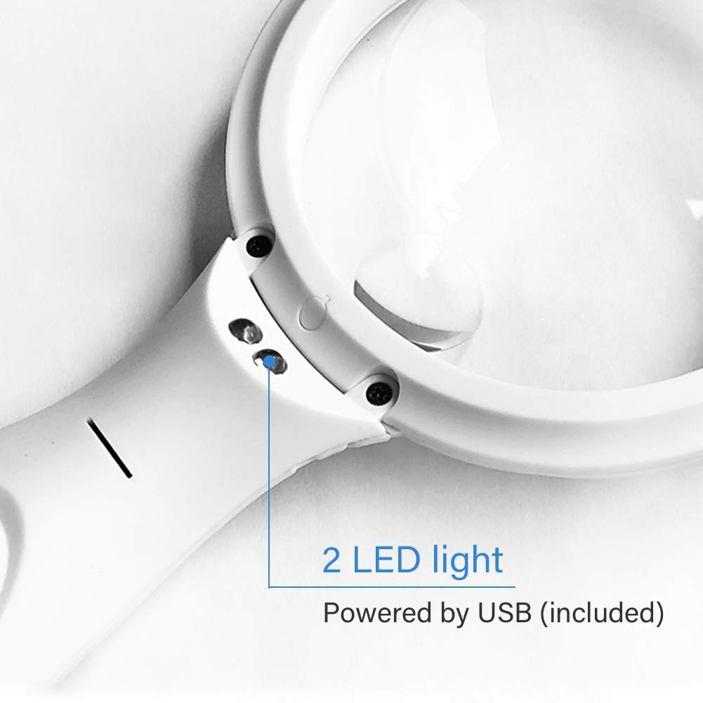 Extra große LED-Handlupe mit 2 Leuchten – 110 mm mit 30-facher und 60-facher Vergrößerung – Beleuchtete Leselupe für Senioren, Menschen mit Sehschwäche und Makuladegeneration
