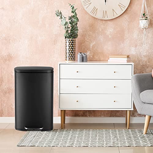 Clevich Metal 13 Gallon Trash Can, Stainless Steel Kitchen Garbage Can, With Inner Bucket/Soft Close Lid, 50L Pedal Step-On Waste Bin, For Commercial/Kitchen/Home/Office (13 Gal/50L, Black) #TOP6