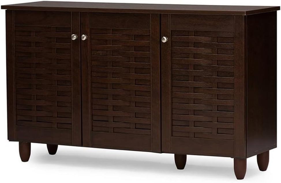 Wholesale Interiors Baxton Studio Winda Modern and Contemporary 3-Door Dark Brown Wooden Entryway Shoes Storage Cabinet