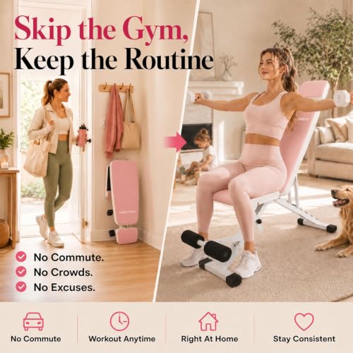 Pink Adjustable Weight Bench, Foldable Workout Bench for Home Gym by PIN JIAN - Image 3