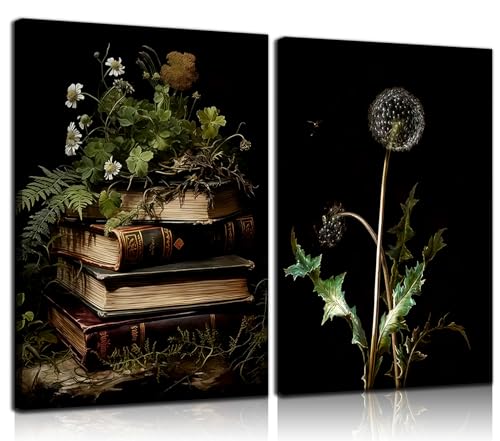 Kdyudo 2 pcs Vintage Botanical Canvas Wall Art, Gothic Dark