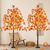 2 Pack 5FT Lighted Maple Tree 200 LED Artificial Fall Tree for Home Decor