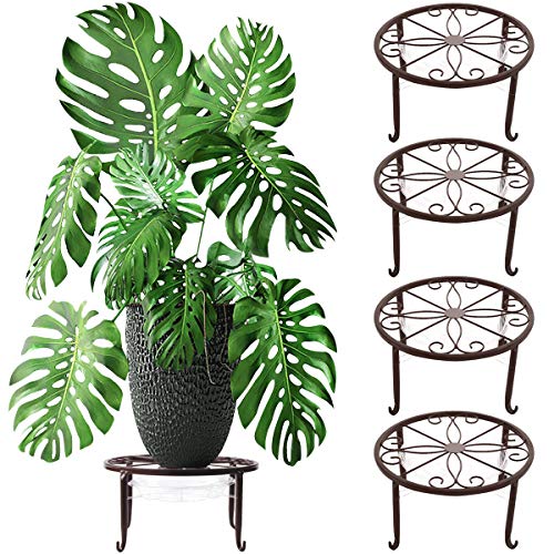 4 Packs Metal Plant Stand with Saucer for Outdoor Plant Stand with Indoor Plant Stand 9 inches Plant Stands for Indoor Plants, Bronze