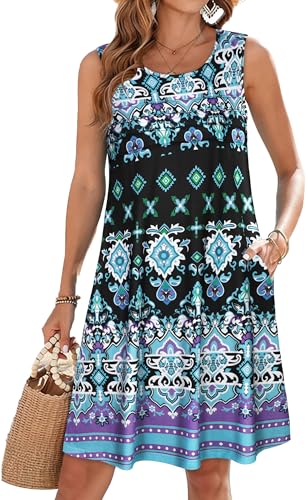 Image of CHICGAL Womens Summer Dresses Casual Loose Pleated Front Tshirt Sleeveless Tank Sundresses with Pockets 2026