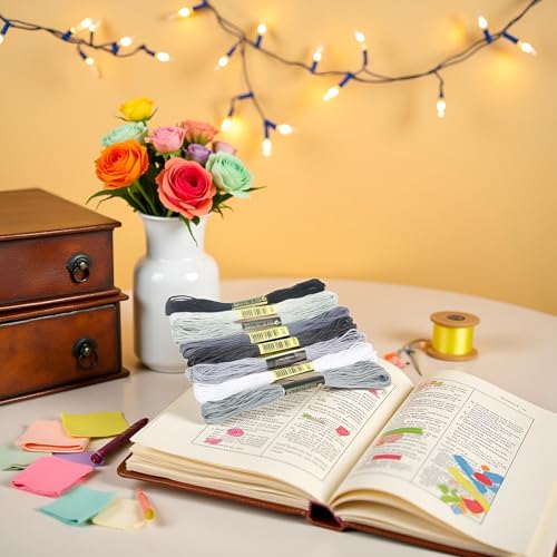 Image of 8Pcs 7.5m Multicolor Cotton Stitch Embroidery Thread Floss DIY Friendship Bracelets Floss Craft Sewing Skeins Grey Black White Fashion Embroidery Floss for Arts, Crafts and Sewing