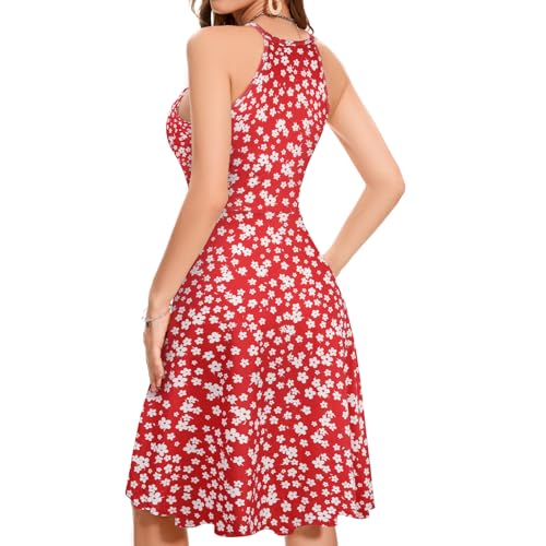 Image of JOYSHAPER Built in Bra Summer Dress Casual Beach Sundress Flowy Halter Dress with Pockets