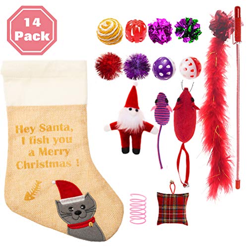 PAWCHIE Christmas Cat Stocking Toys 14 Pcs Cat Toys Set for Kitten Variety