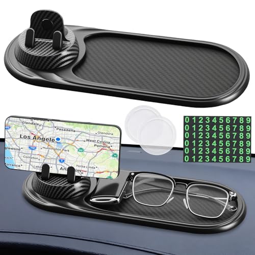 Yunvolx 3-in-1 Multifunctional Car Anti-Slip Mat, 360° Rotating Phone Holder with Hidden Parking Number Plate, PVC Dashboard Mat, Fit for Cars, Trucks, SUVs