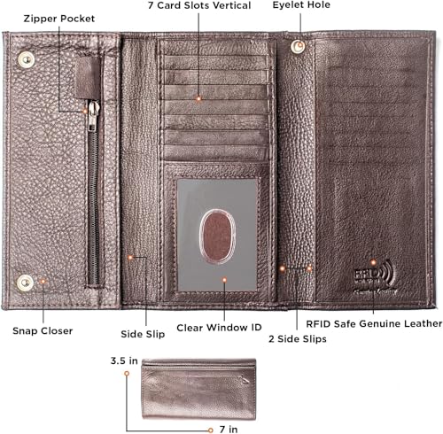 Men's Chain Wallets,Mens Trifold Wallet Genuine Leather Long Wallet With RFID-Blocking Technology,Trifold Wallets For Men Chain Wallets (J312B- Brown)2