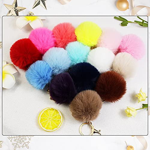 Yeefine 45 Pieces Chapstick Holder Keychain With Wristlet Lanyards And Faux Fur Ball Pom Poms Keychains, Lipstick Holder Lip Balm Holder For Chapstick Keyring Holder For Handbag Purse, 15 Sets #TOP3