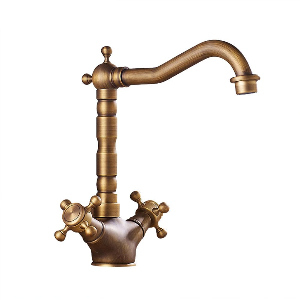 Dfghnbvc B Vintage 360° Swivel Rass Athroom Faucet Antique Style Dual Handle Sink Mixer Tap Retro Washbasin Fixture Ronze Finish For Elegant Athroom Decor,
