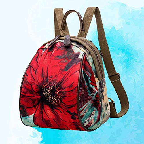 Mochila feminina de lona para bebês com grande capacidade, bolsa para múmia (flor vermelha)