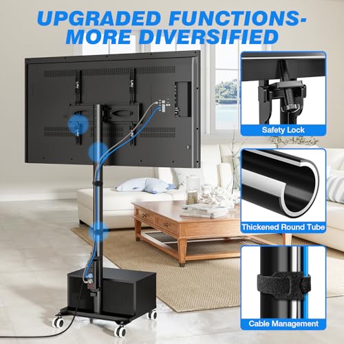 Image of Rfiver Rolling TV Stand with Power Outlet and Drawer for 32-60 in TVs
