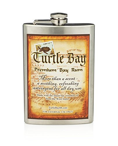 Turtle Bay Premium Bay Rum After Shave with Bay Essential Oil - 8oz Hip Flask