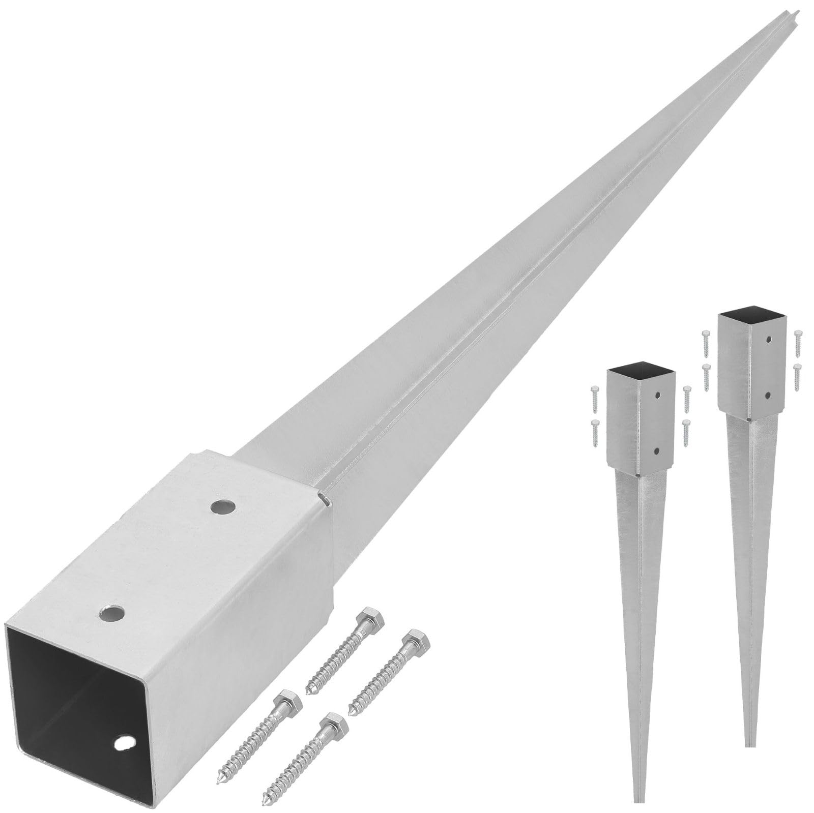 Kotarbau Silver Kotarbau® 2 Pcs Ground Anchor - Post Spike - Galvanised Steel - 60 Cm (23.62 In) - Ground Anchors Heavy Duty - 51 × 51 Mm (2.01 × 2.01 In) - Post Brackets - Weather Resistant