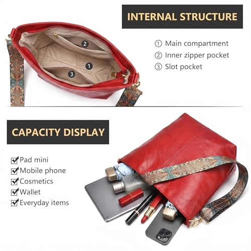 Image of Fashion Hobo Bags for Women Vegan Leather Crossbody Bag with Guitar Strap Shoulder Purses and Handbags