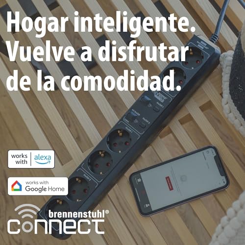 Brennenstuhl Connect Regleta Inteligente Eco-Line WS EL0102 con 6 Tomas programable (Regleta WiFi, Control por App o Voz, aplicación Gratuita, Compatible con Alexa y Google Assistant) Negro - imagen 2