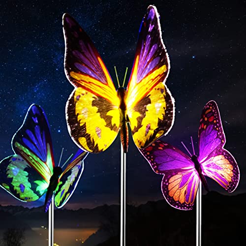 Upgraded Outdoor Solar Garden Lights - 3 Pack Solar Butterfly Decorative Lights - Color Changing LED Waterproof Solar Stake Lights for Garden, Patio, Yard, Lawn, Walkway Decoration