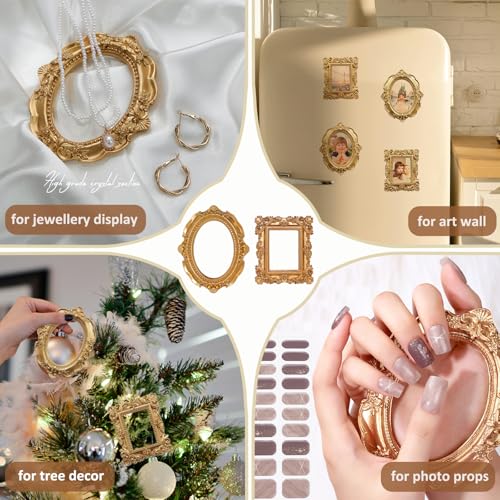 Image of 6 Pcs Mini Frames, Vintage Gold Small Picture Frames Antique Resin Photo Frame for DIY Craft Galley Wall Hanging Jewelry Display Shooting Photo Props Christmas Decor (Without Backings)