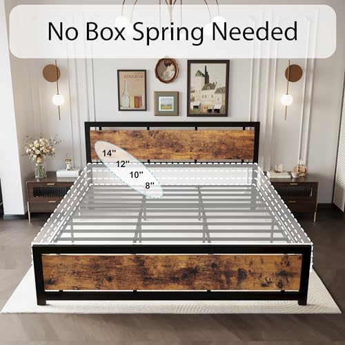 Image of LIKIMIO California King Bed Frame with Headboard and Footboard, Metal Strong Supports, Easy Assembly, Noise-Free, No Box Spring Needed, Vintage Brown