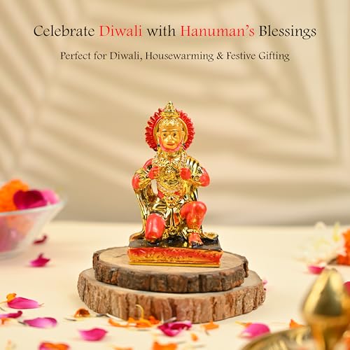 Image of ZAICUS Golden Veer Hanuman Idol Showpiece - Devotional Hanuman Murti - Bajrangbali Statue for Mandir, Home Decor & Puja Gift