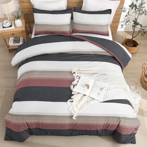 Litanika Full Comforter Set Red Black - 3 Pieces Lightweight Fluffy Bedding Comforter Sets, All Season Down Alternative Comforter (1 Comforter, 2 Pillowcases)