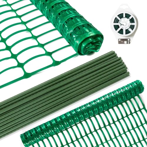 Safety Fence Plastic Mesh Fencing Roll,1 Roll with 25 Steel Stakes, Temporary Reusable Netting for Pool Fence, Garden, Construction