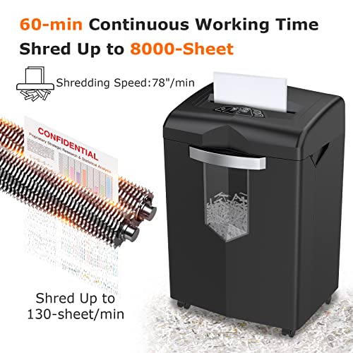 Bonsaii Heavy Duty Paper Shredder, 24-Sheet 60 Minutes Crosscut Office Shredders With 7 Gallons Bin & Anti-Jam System, P-4 High Security Also Shred Cds/Credit Cards/Staple/Mails Quiet Shredder C144-D #TOP1