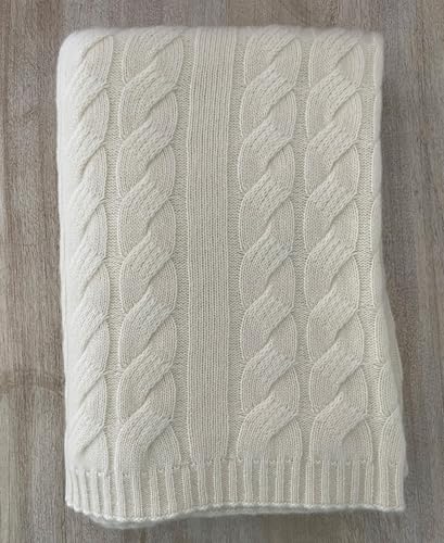 Luxurious 100% Cashmere Cable Knit Throw Blanket...