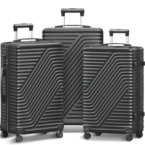 3 Piece Luggage Set with TSA Lock, Hardside Suitcases with Spinner Wheels, Durable ABS Travel Luggage Set 20/24/28 Inch Lightweight Expandable Hard Shell for Men Women (Black)