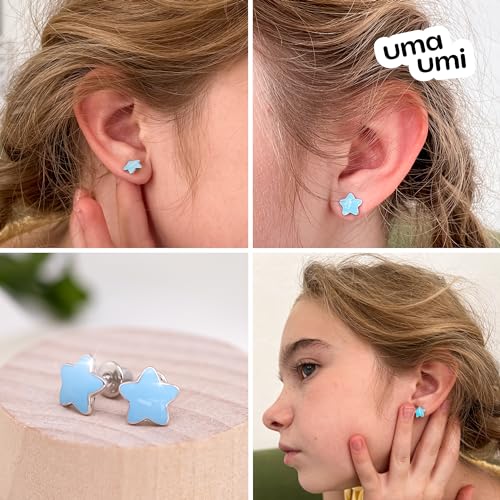 925 Sterling Silver Star Blue Stud Earrings for Girls Hypoallergenic Safety Screw Back Rhodium Plated - Star Blue Gifts Earrings for Baby Toddlers Little Teens Kids Jewelry4